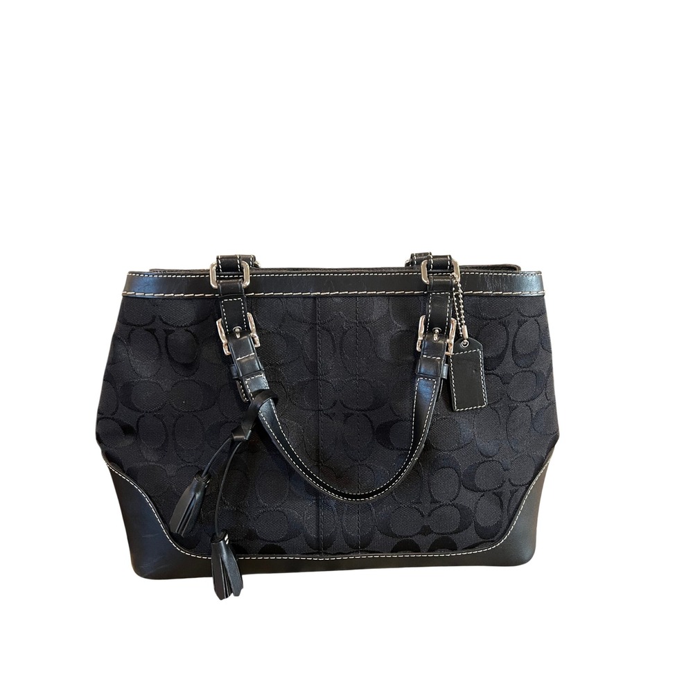 Coach Hamptons Signature Black Jacquard Leather Tote Bag 6830